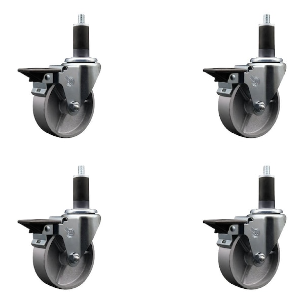Service Caster 4'' Semi Steel Swivel 1-1/4'' Expanding Stem Caster Set with Brake, 4PK SCC-EX20S414-SSS-PLB-114-4 - main